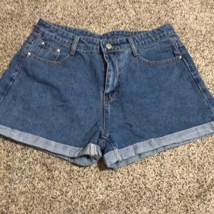 High Waisted Single Button Denim Shorts